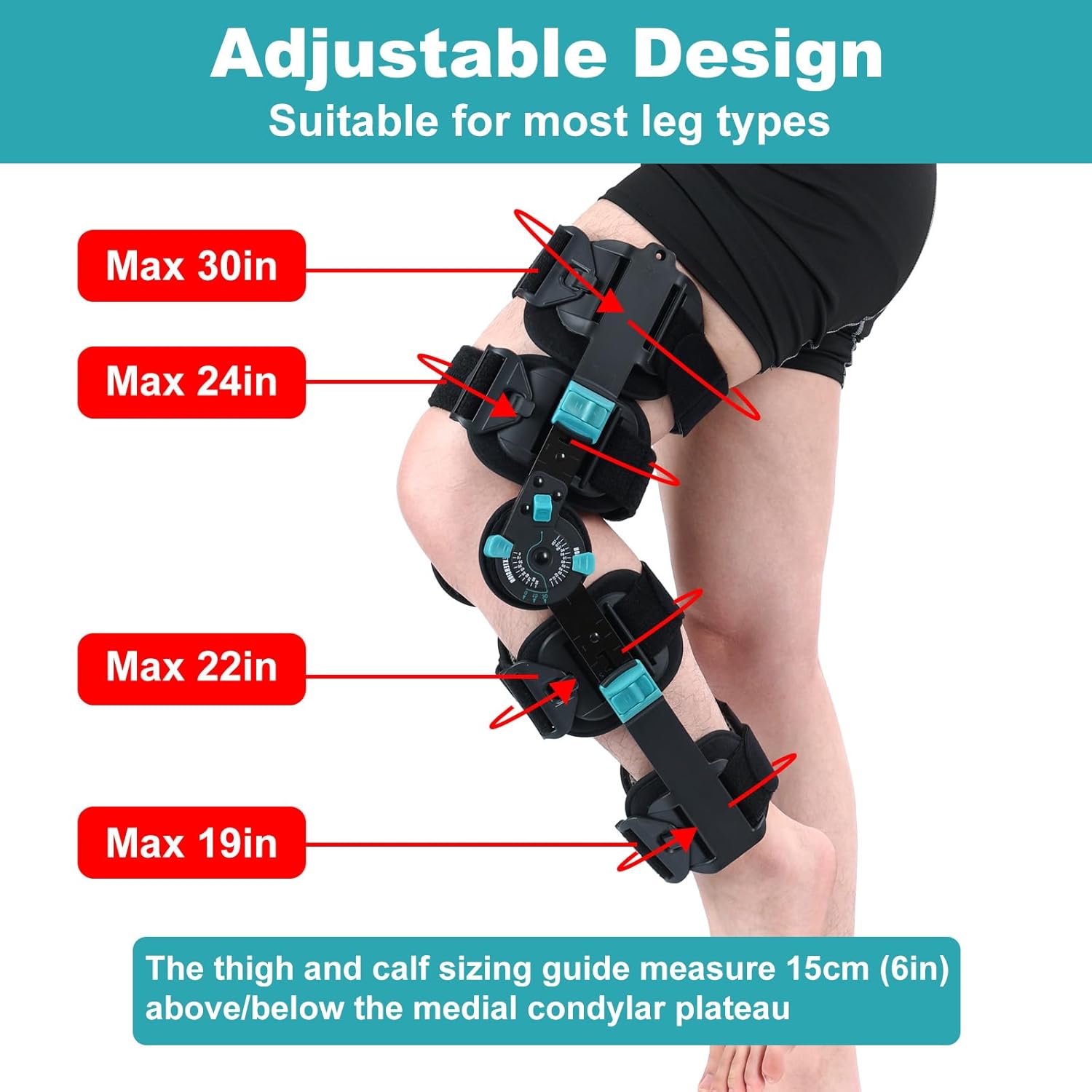 Hinged ROM Knee Brace, Adjustable Post Op Knee Immobilizer with Side Stabilizers, Medical Orthopedic Knee Support for Arthritis, ACL, MCL and PCL Injury