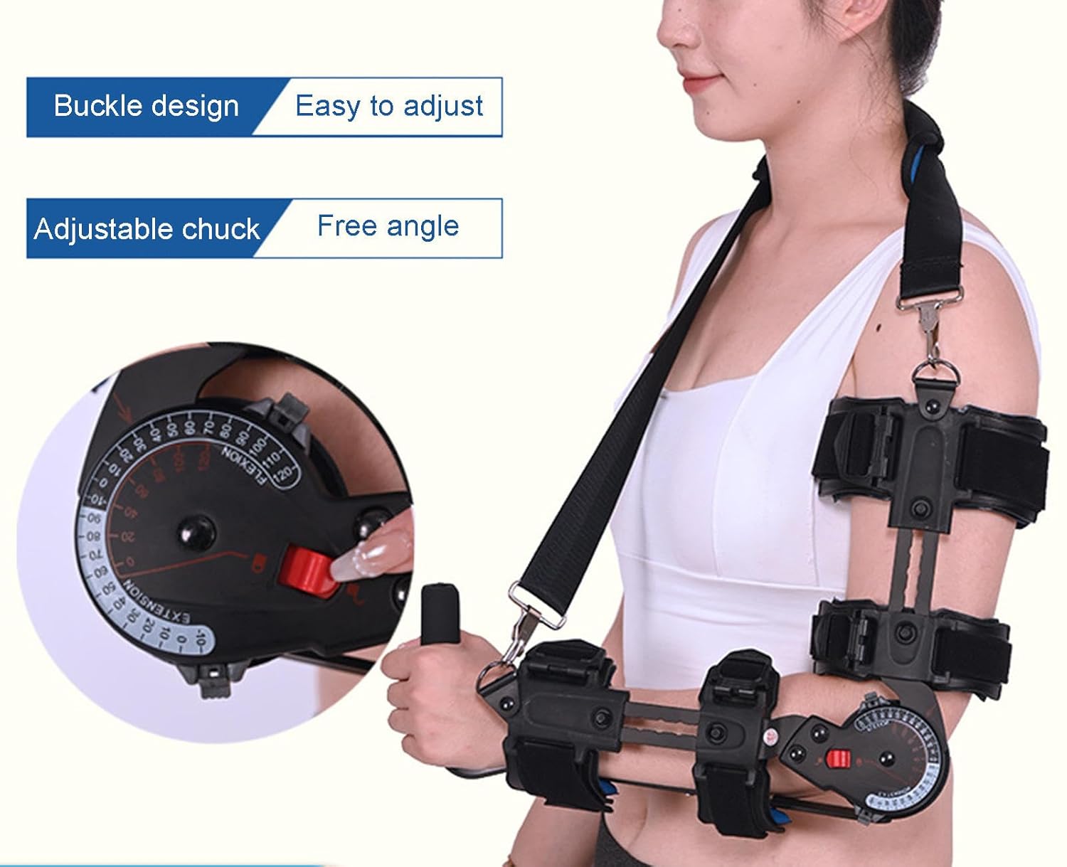 PopieL Hinged Rom Elbow Brace with Adjustable Chuck, Elbow Joint Fixed Brace for Arm Injury Recovery, Forearm Elbow Support Sling for Elbow Fracture and Ligament Instability Injury,right