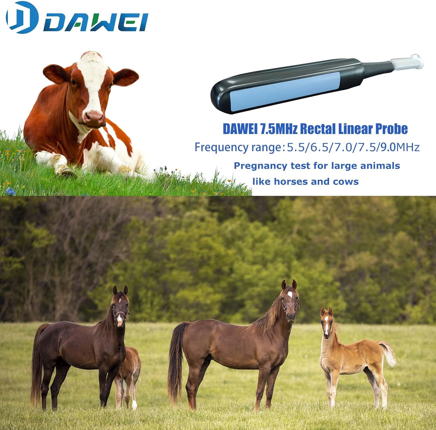 DAWEI Mu10 Veterinary Ultrasound Machine Scanner with Waterproof Probe B,BB,BM,4B for Vet Ultrasound Scanner Animals Pregnancy Examination for Dog,Sheep,Cattle,Horse,Pig (Rectal Linear Probe)
