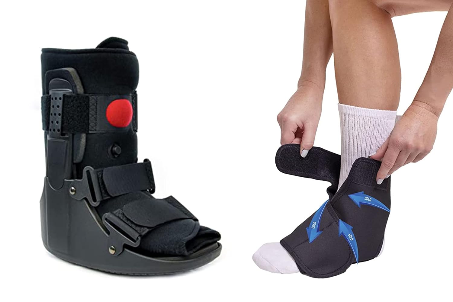 Brace Direct Air CAM Walker Boot Short + Ankle & Foot Reusable Ice Pack Cold Wrap