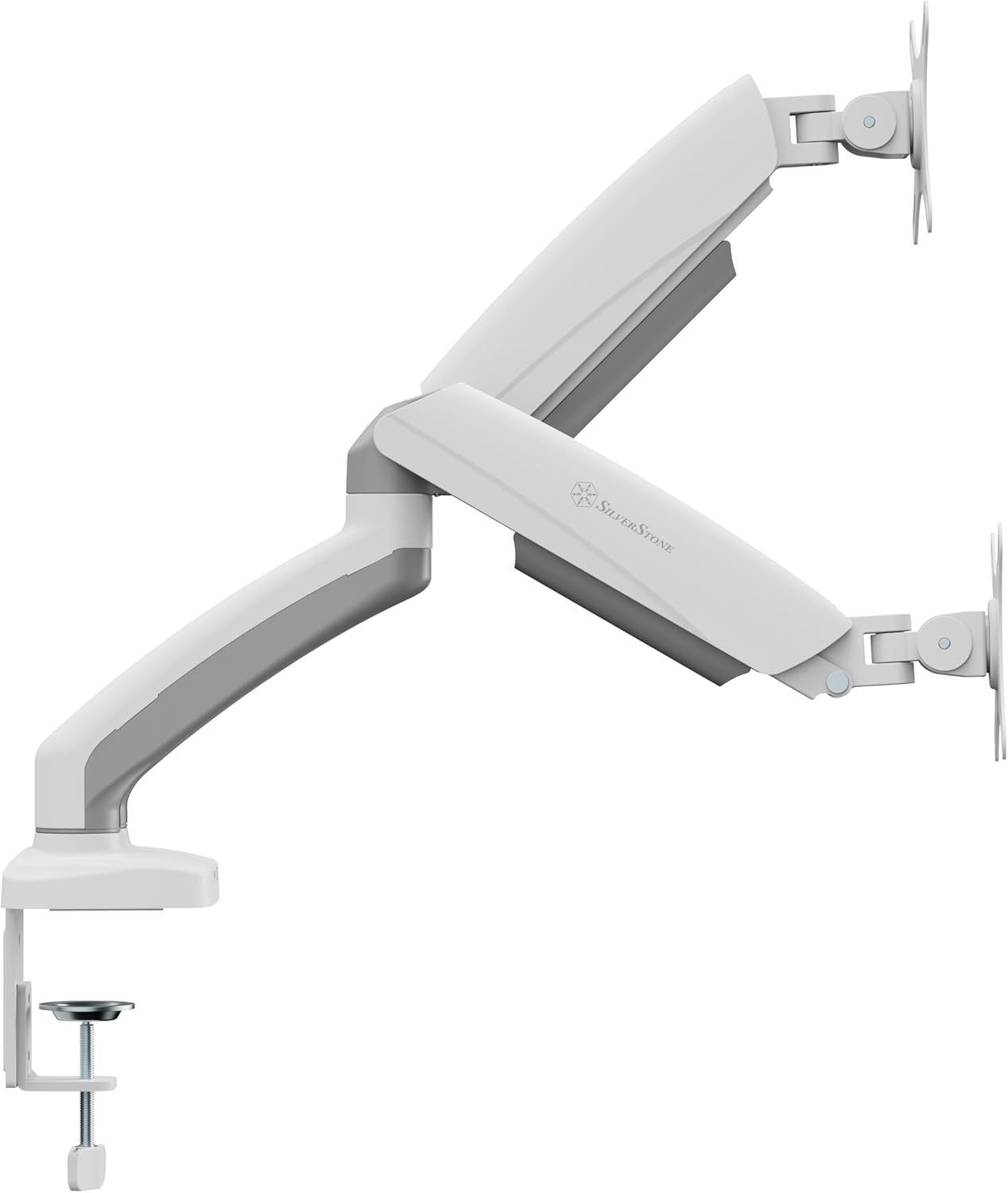 SilverStone Technology ARM26 White Dual Monitor Arm with Mechanical Spring Design and Wide adjustability, SST-ARM26W