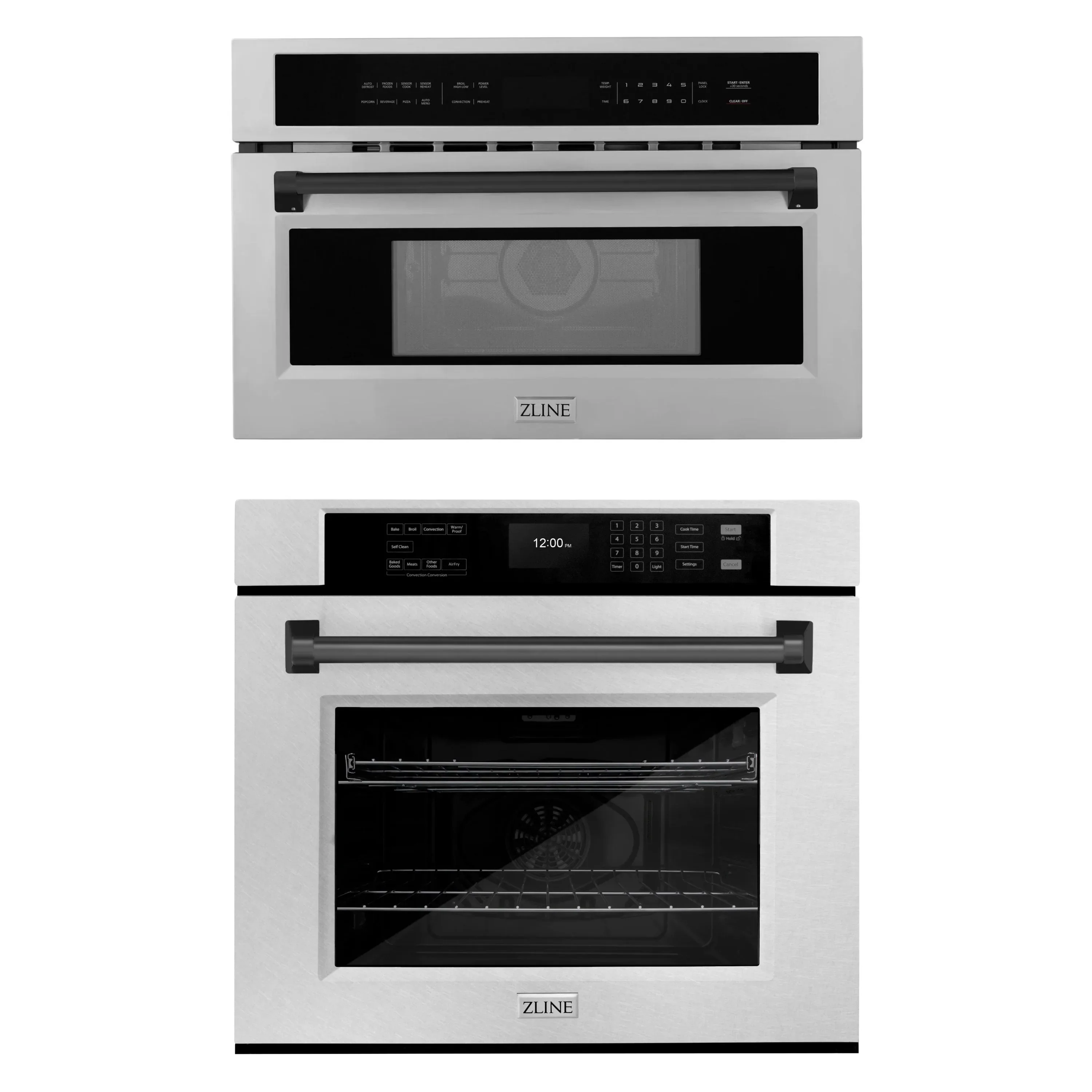 ZLINE Autograph Edition 2-Piece Appliance Package - 30-Inch Single Wall Oven with Self-Clean and 30-inch Built-In Microwave Oven in Satin Stainless Steel with Matte Black Trim