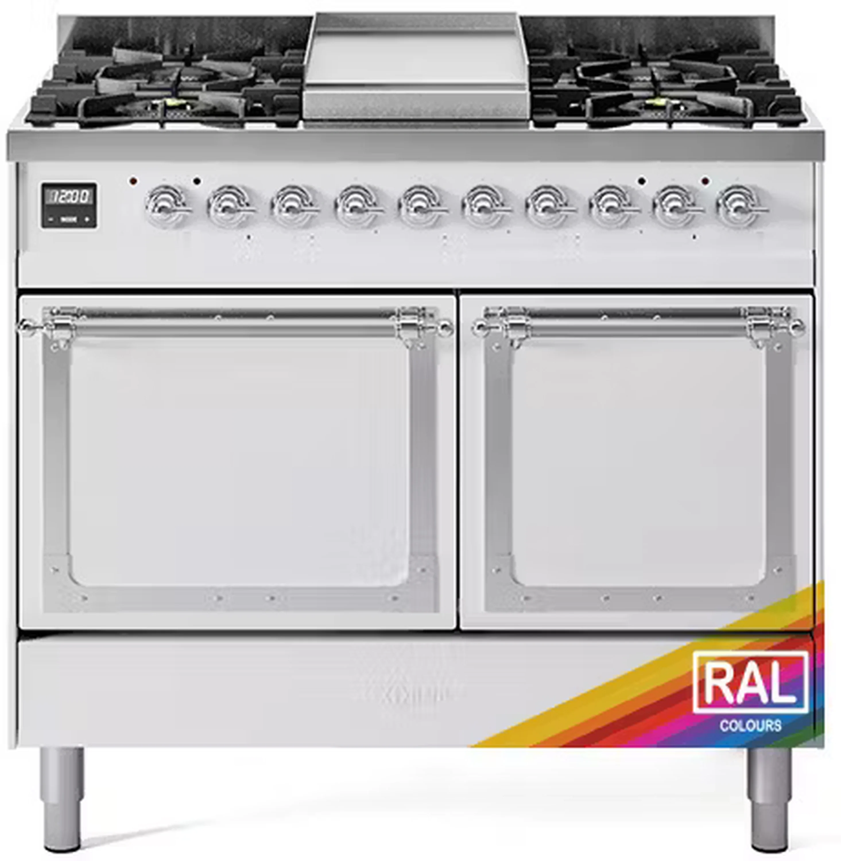 ILVE 40-Inch Nostalgie II Noblesse Dual Fuel Range with Solid Door Oven in Custom RAL with Chrome Trim (UND40FQNMPRAC)