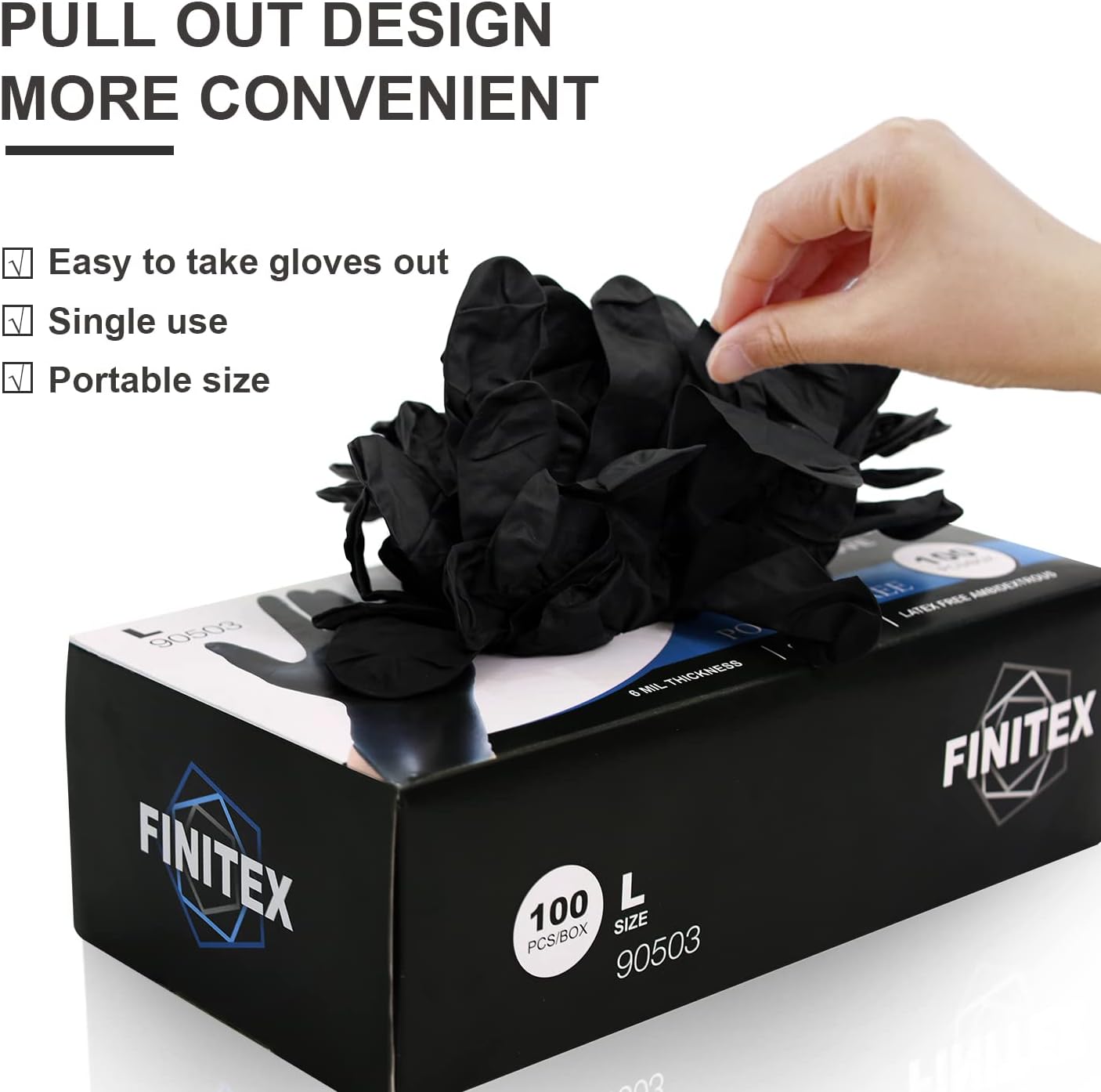 FINITEX Black Nitrile Disposable Medical Exam Gloves - 100/1000 PCS 6.3mil Powder-Free Latex-Free Food Gloves