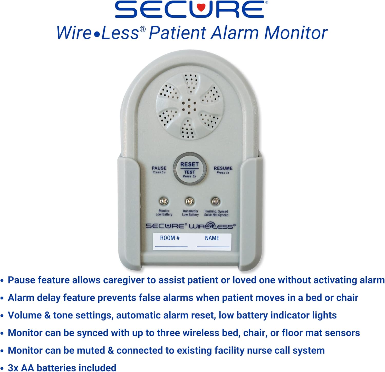 Secure Safety Solutions Wireless Chair and Bed Alarm Set - 12x12 and 12x30 Cordless Sensor Pads - Elderly Fall Prevention, Caregiver Alert System, Dementia Patient Safety, Seniors Monitoring