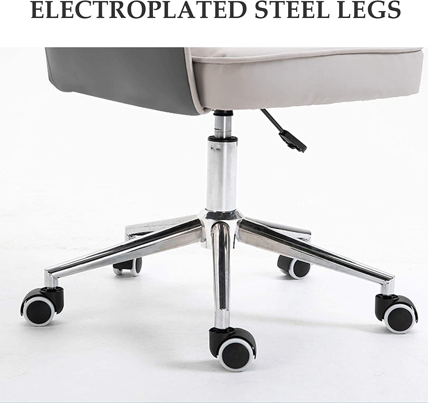 Mid Back Office Chair PU Leather Makeup Chair Ergonomic Lumbar Support Desk Chair with Armrest Adjustable Height Computer Chair (Blue-