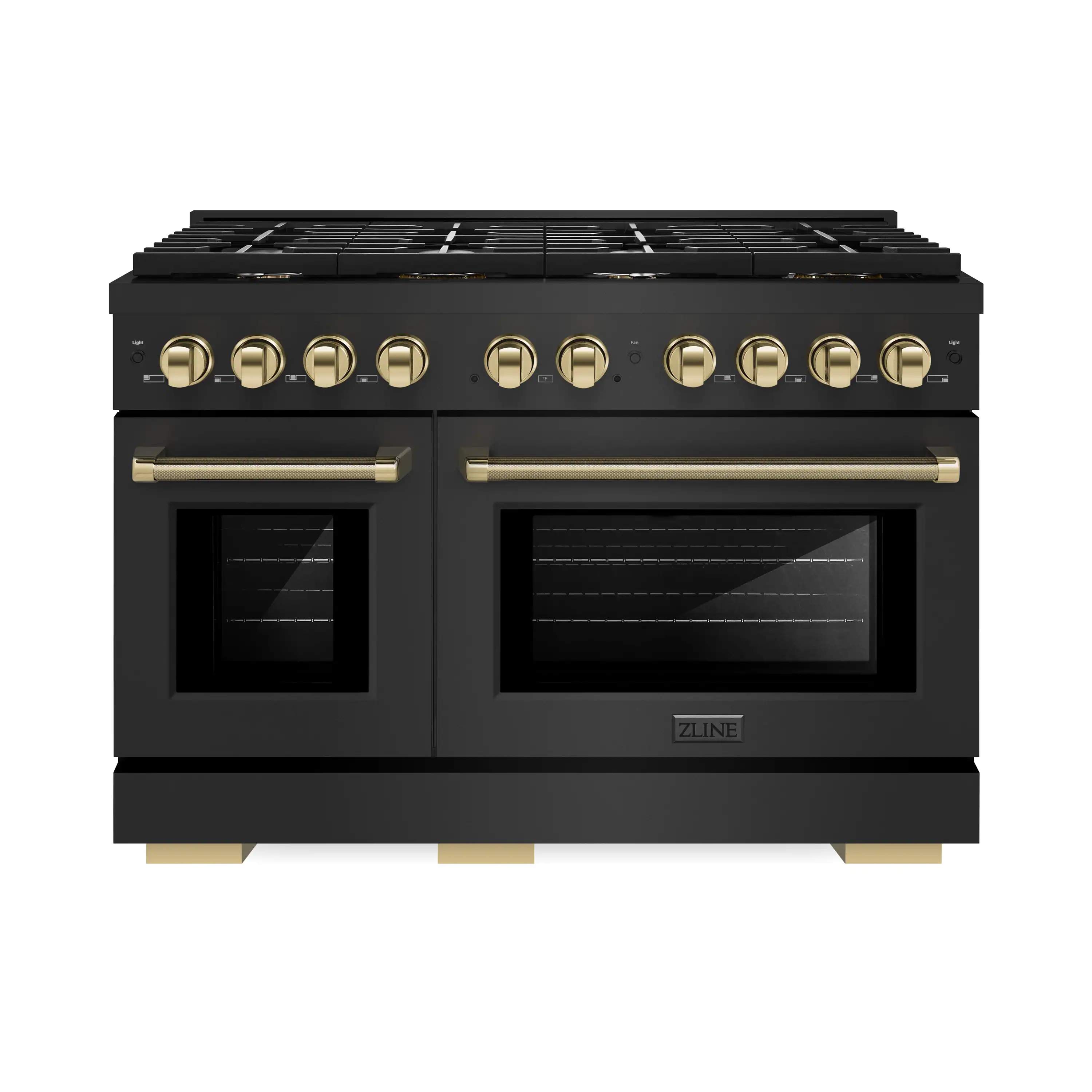 ZLINE Autograph 48 in. Paramount DuoPro Dual Fuel Range in Black Stainless Steel with Polished Gold Handles