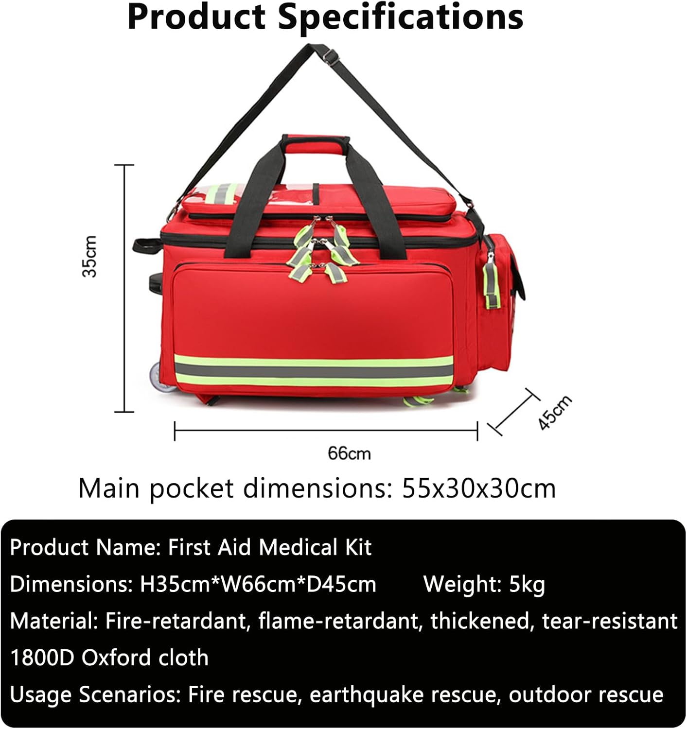 Rolling Medical Bag with Wheels, Large Capacity Medical Trolley Bag Empty, W/Reflective Strips & a Pull Handle, Multi-Pocket Design, for Home Health Nurses, Doctors