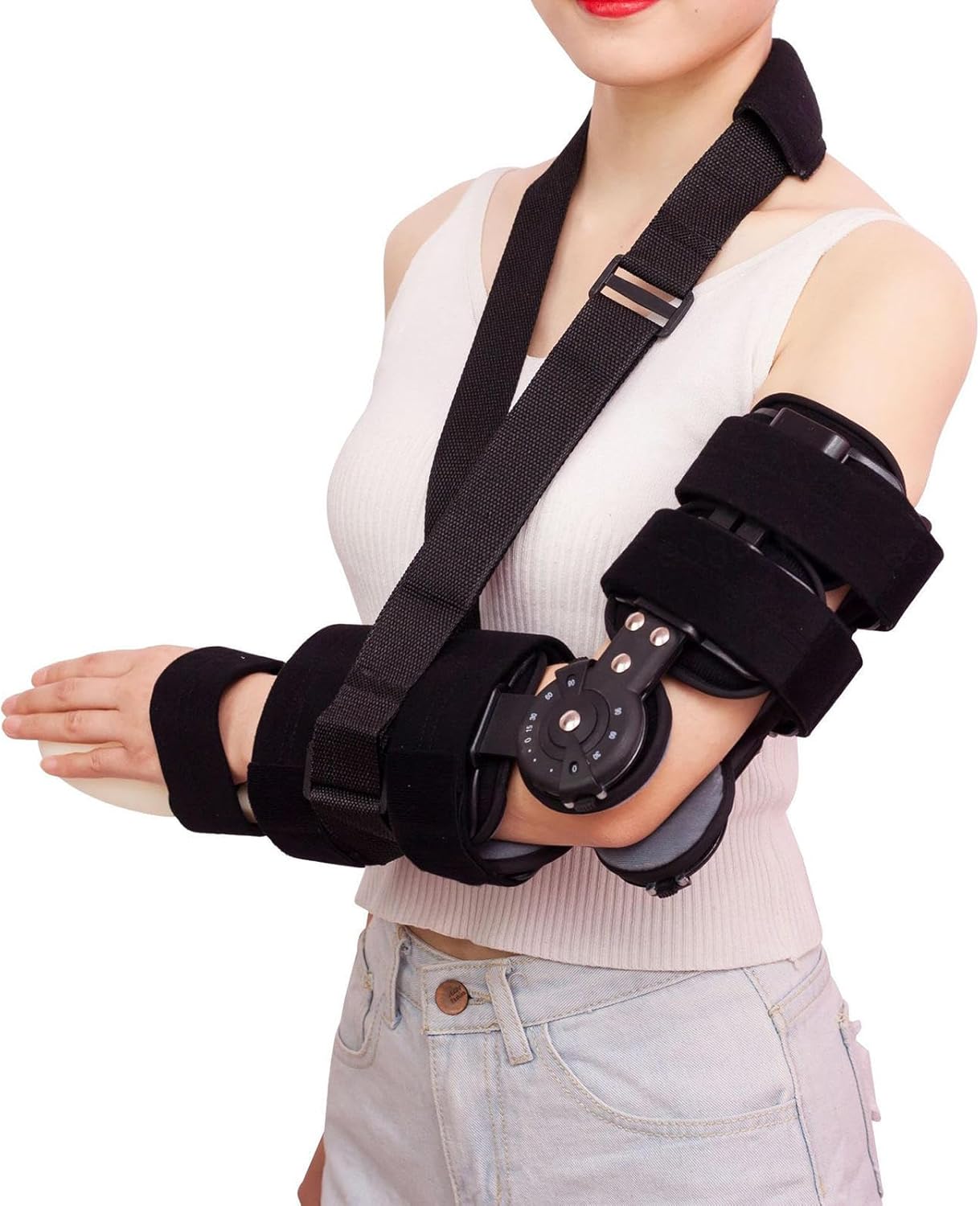 Adjustable Post-OP Elbow Hinged Brace,Arm Support with Shoulder Sling Stabilizer Splint,Night Elbow Sleep Support for Cubital Tunnel Syndrome,Tendonitis,Ulnar Nerve