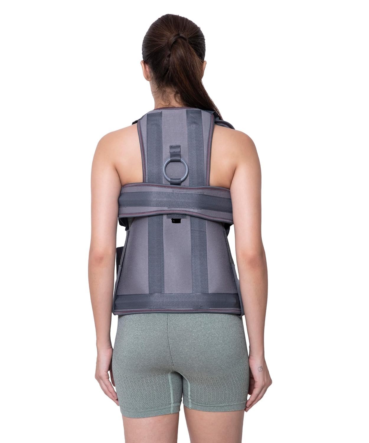 Medical Grade Back Brace Support, Gray Breathable Mesh, Premium PU Foam, Lumbar Spinal Support with 4 Straps for Posture Correction, Kyphosis Treatment