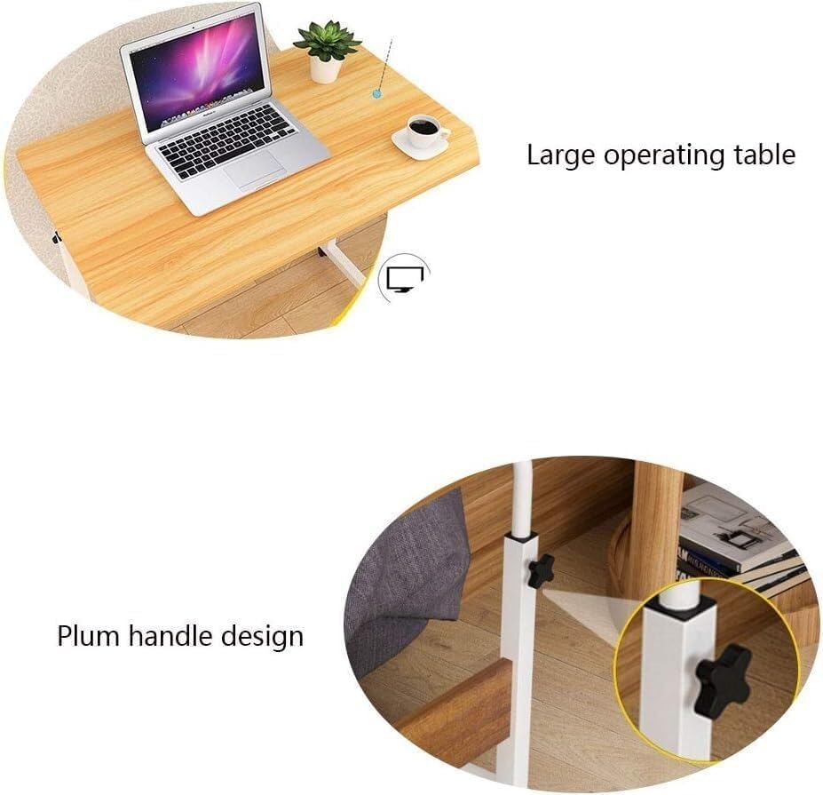 Adjustable Overbed Table with Wheels, Mobile Laptop Desk with Steel Frame, 2-Tier Side Table for Bedside, Office, Home Use(60x40cm)