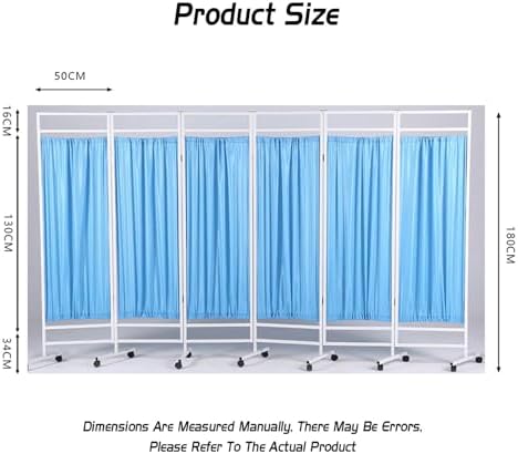 Portable 6-Panel Medical Privacy Screen - Blue Freestanding Fabric Room Divider with Lockable Wheels for Clinics, Hospitals, and Home Use