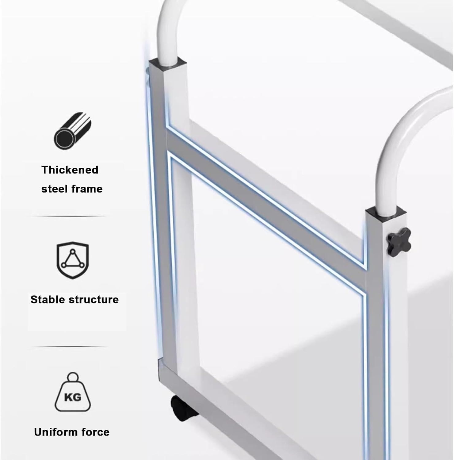 Overbed Rolling Medical Table,Food Tray Desk Computer Desk Over-Bed Tables with Wheels Overbed Table Height and Length Adjustable Over Bed Tables Over Bed Table with Desktop Baffle