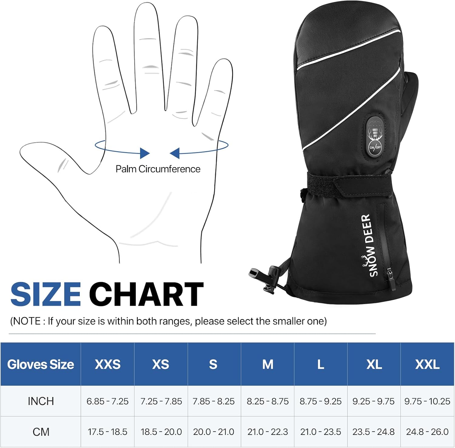 SNOW DEER Heated Mittens Gloves for Men and Women, 7.4V 2200MAH Electric Rechargeable Battery Ski for Winter Skiing Skating Snow Camping Hiking Heated Arthritis Hand Warmer Gloves