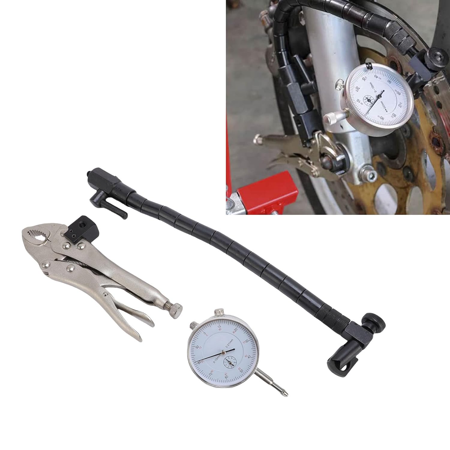 GOTOTOP Disc Brake Rotor Gage, Dial Indicator 0-10mm Measuring Range 0.01mm Resolution 360 Flexible Arm Support for Brake Disc Warpage and Ball Joint Measurement