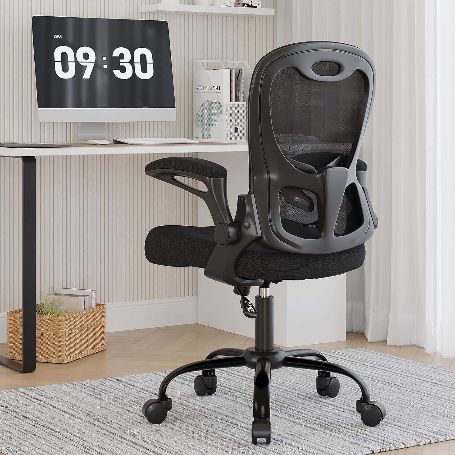 Ergonomic Office Chair for Long Hours, 330 LBS Mesh Desk Chair with Adjustable Lumbar Support, High Back Computer Chair with Flip-Up Armrests, Black