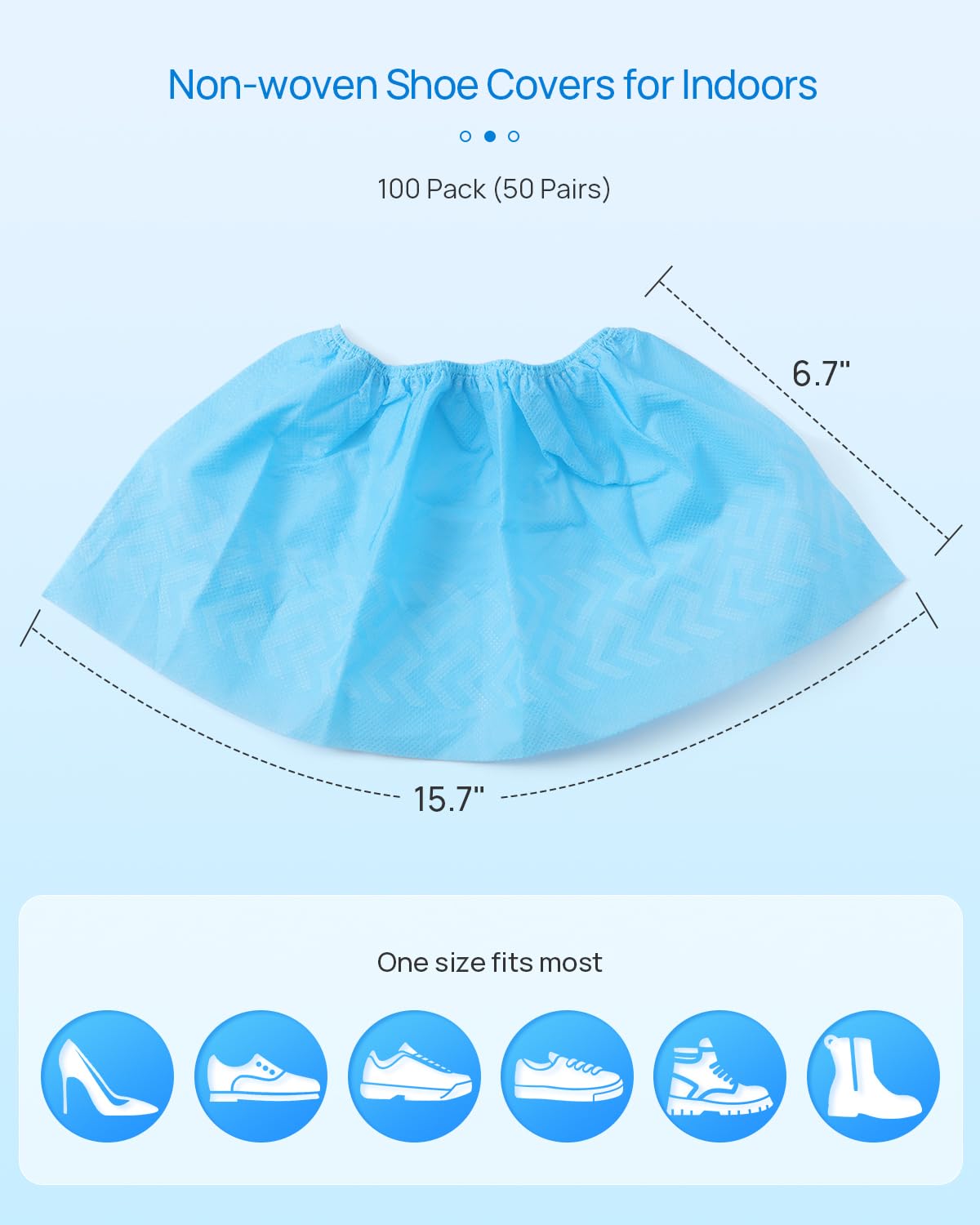 JMU 100 Pcs Disposable Isolation Gowns Bulk, Polypropylene Medical Gowns Long with Knitted Cuffs Bundle with 1000 Pcs Shoe Covers Disposable, Non-Woven Fabric Shoes Covers, Blue