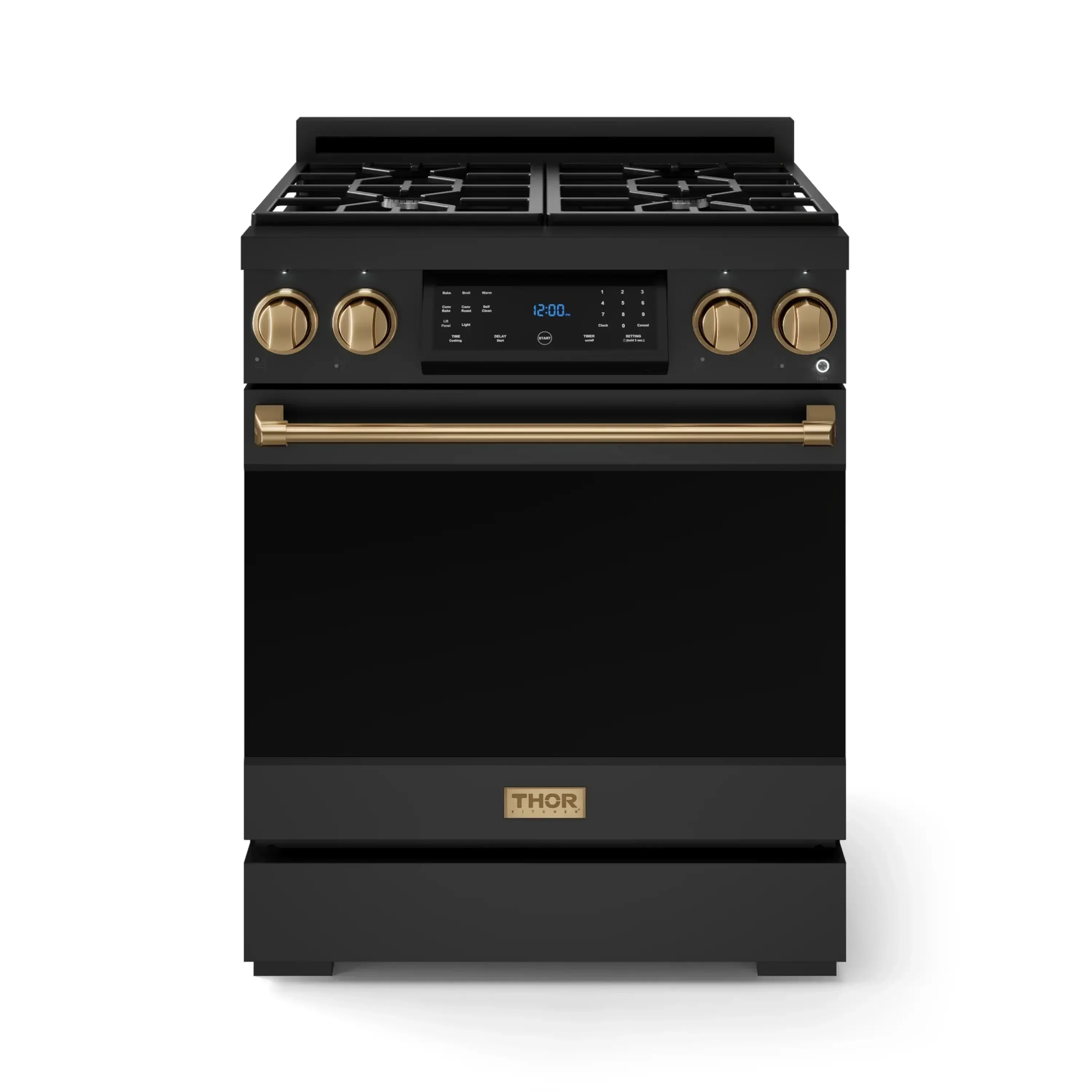 Gordon Ramsay by Thor Kitchen 30-Inch Professional Natural Gas Range with Tilt Panel Touch Control and 4.55 Cu. Ft. Self Clean in Black with Bronze Trim (RSG30B-BRZ)