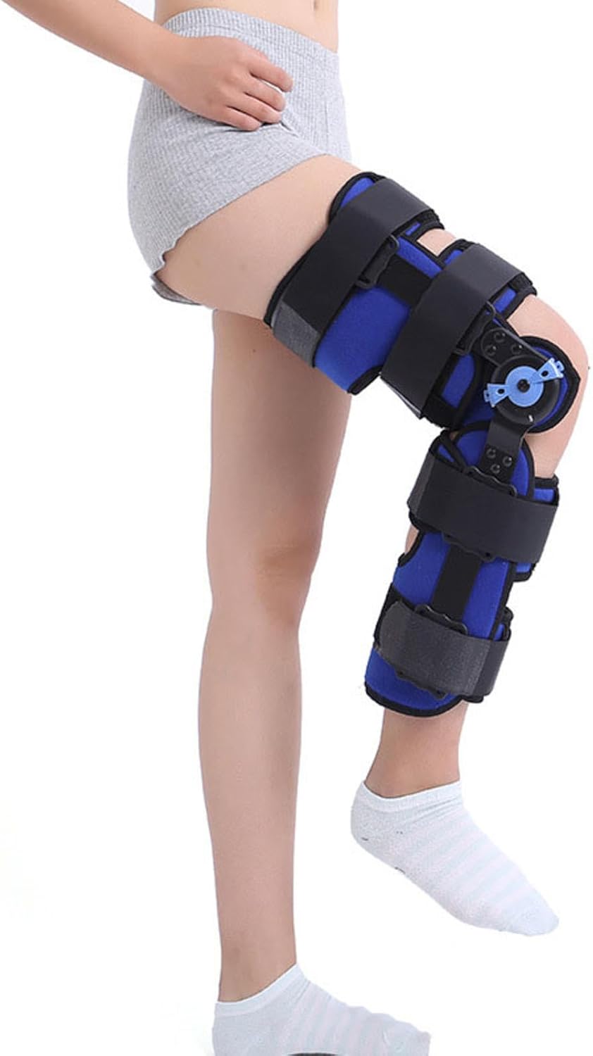 PopieL Men Women Hinged ROM Knee Brace, Adjustable Knee Brace Bracket, Corrective Knee Brace for Fractures, Ligament Strains, and Meniscus Tears, Left or Right Leg