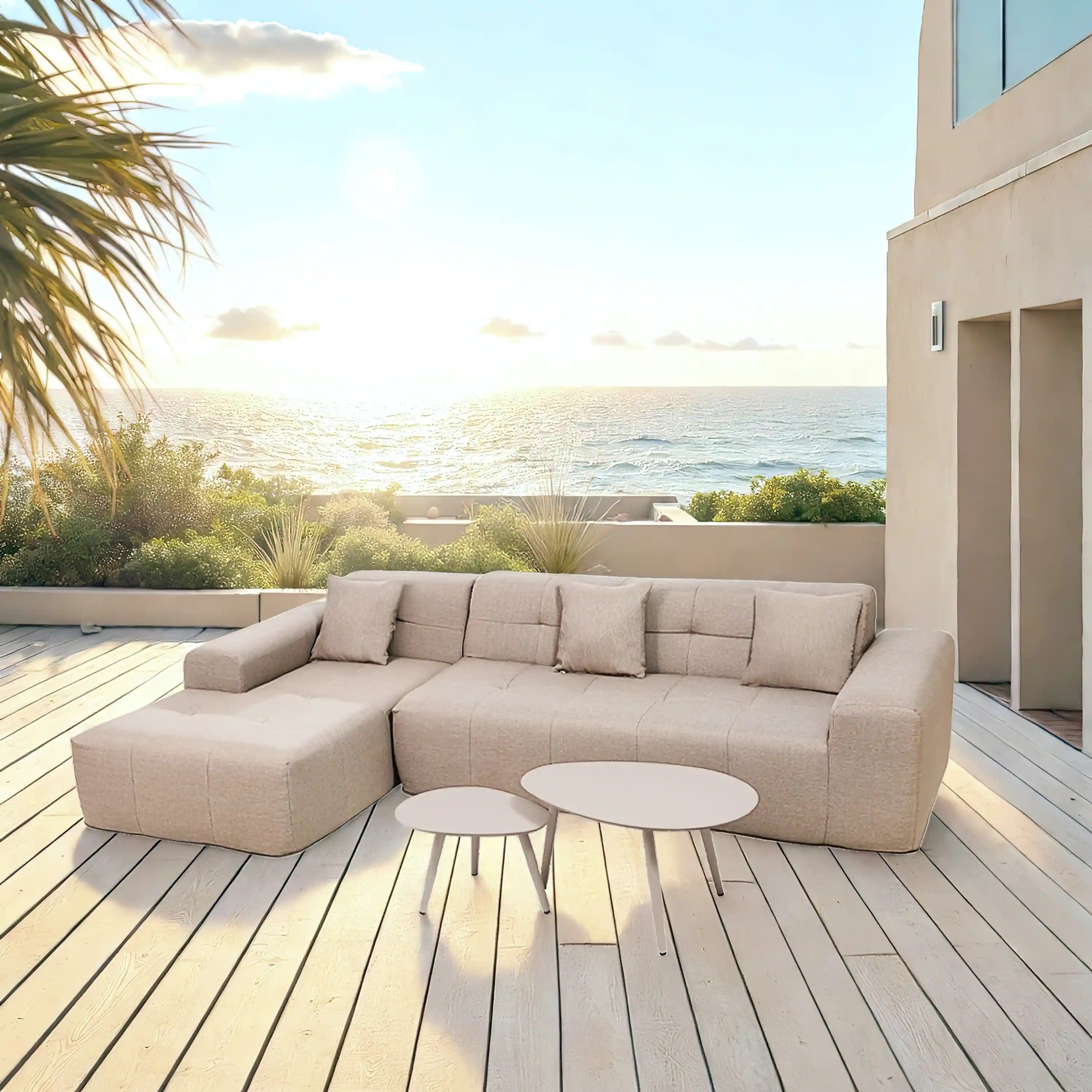 Deko Living 4 Piece Brown Outdoor Compressed Foam Sectional Sofa Lounger and Table Set (COP30118)