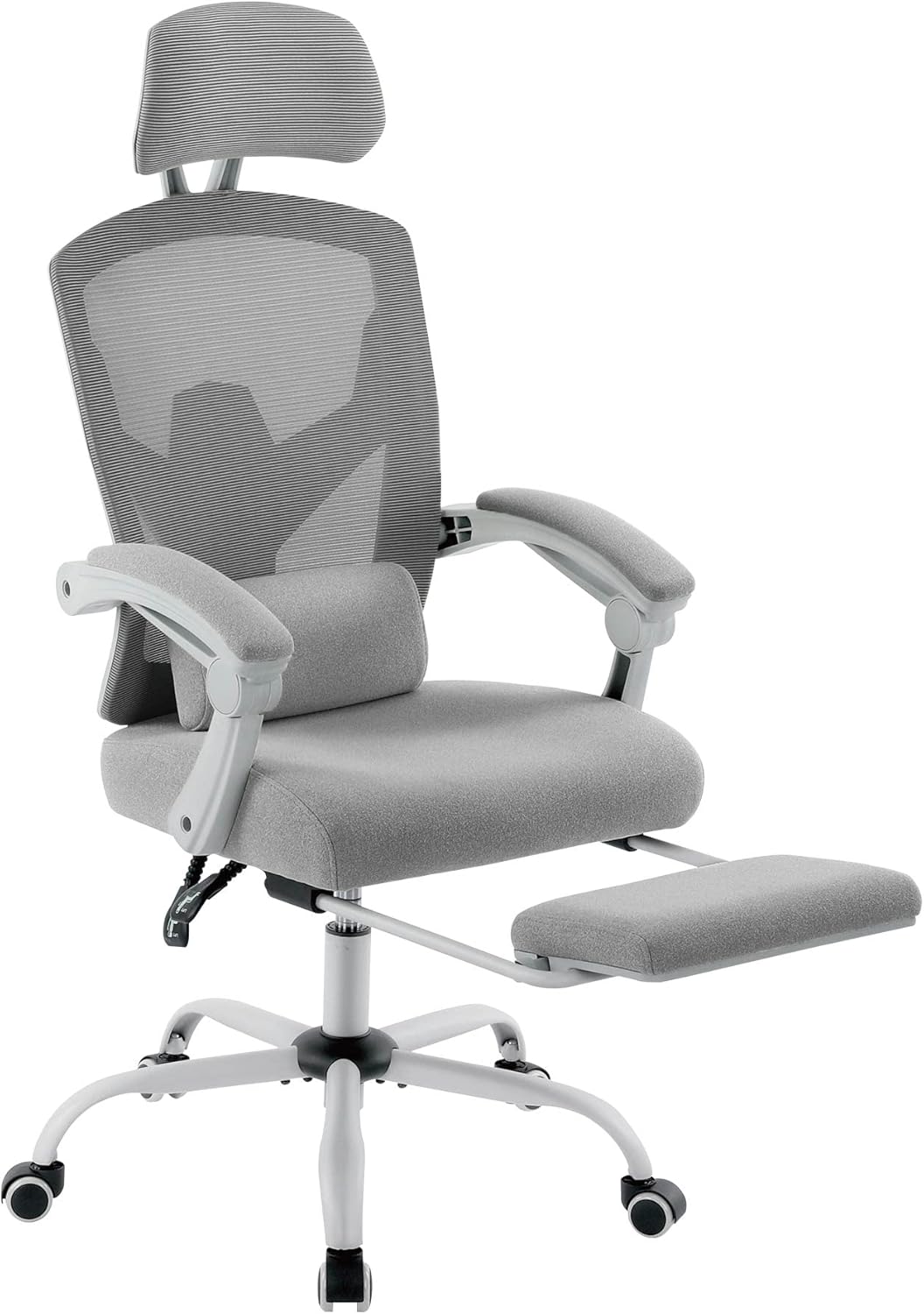 Simple Deluxe Home Office Desk Chair with Footrest, High-Back Mesh Rolling Swivel Reclining Chairs with Wheels, Comfortable Headrest, Lumbar Support, Comfy Arms