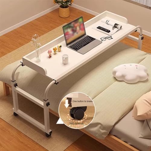 Adjustable Rolling Over Bed Desk with Wheels, Height & Length Adjustable Medical Table, Versatile Overbed Food Tray & Computer Desk for Home & Office Use