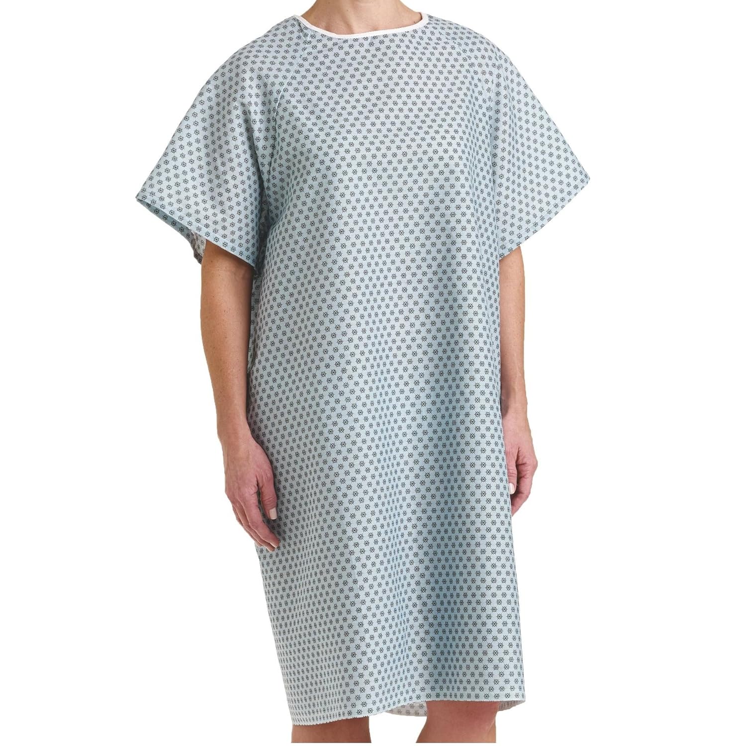 36 Count Patient Gowns Blue w/Snowflakes - One Size Fits Most - Back Tie Closures - 55/45 Polycotton