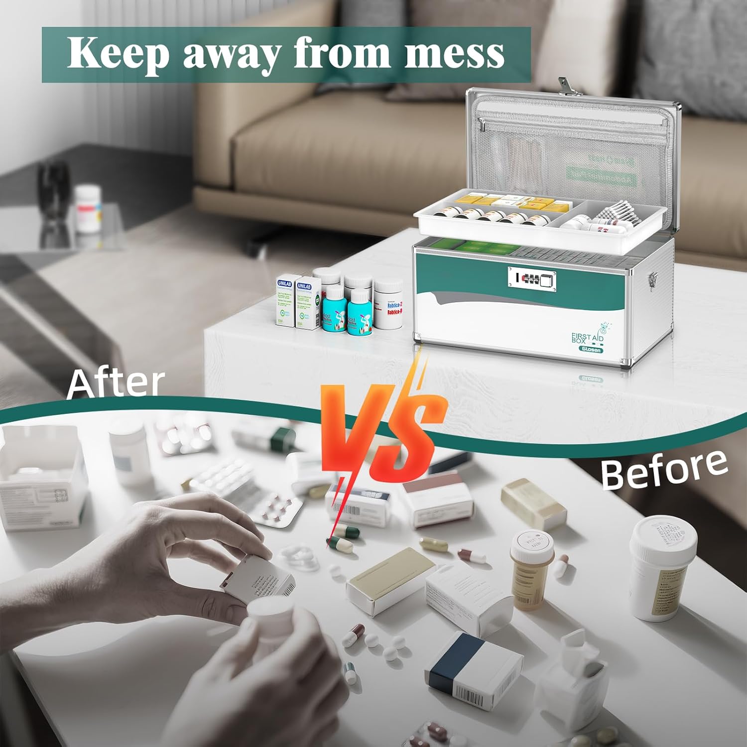 Glosen Medicine Lock Box with Combination Lock,Medication lock box【Extra Large16 x 9.25 x 7.5 Inch】 medicine safe lock box,medical box organizer