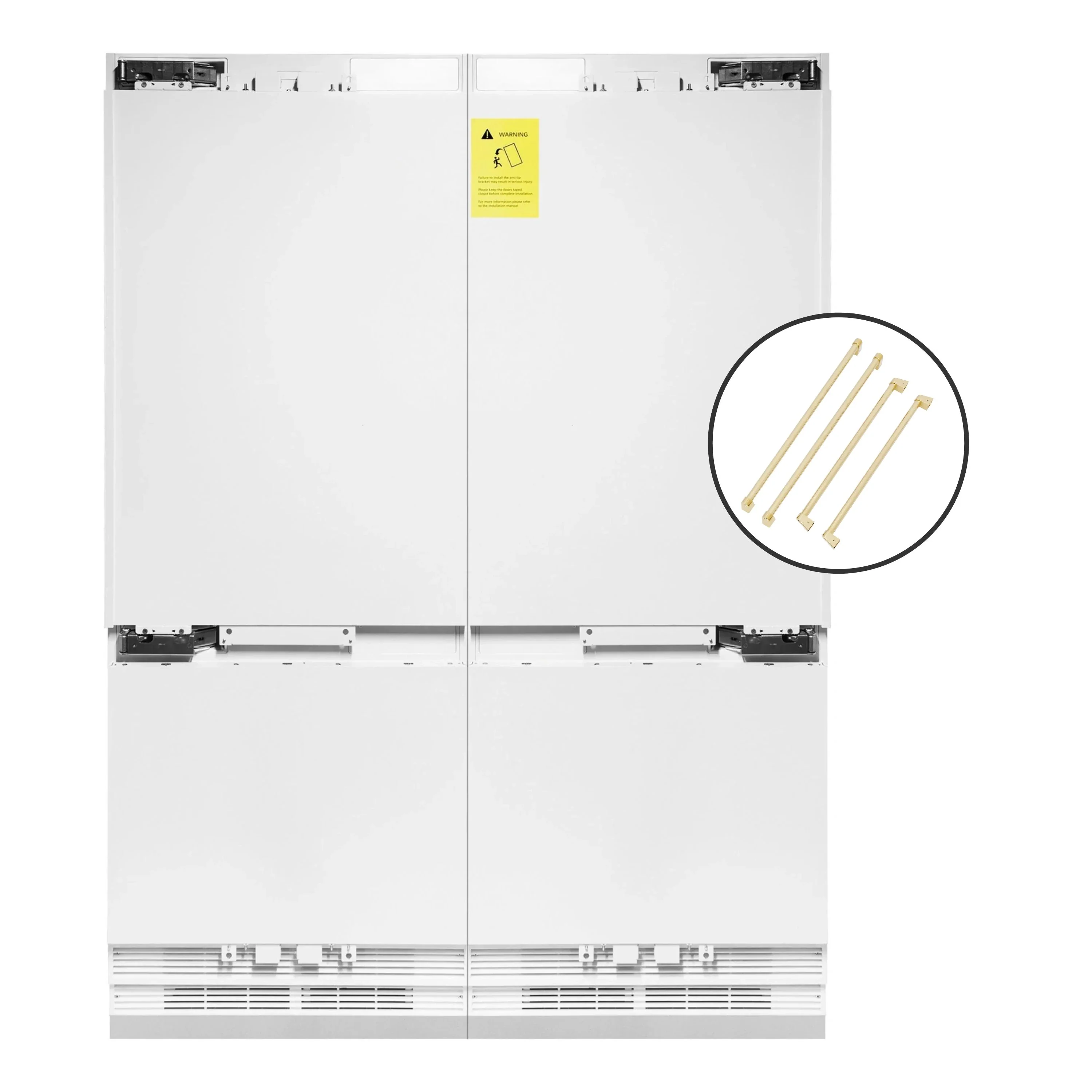 ZLINE Autograph Edition 60-Inch 32.2 cu. ft. Panel Ready Built-In 4-Door French Door Refrigerator with Internal Water and Ice Dispenser with Polished Gold Handles (RBIVZ-60-G)