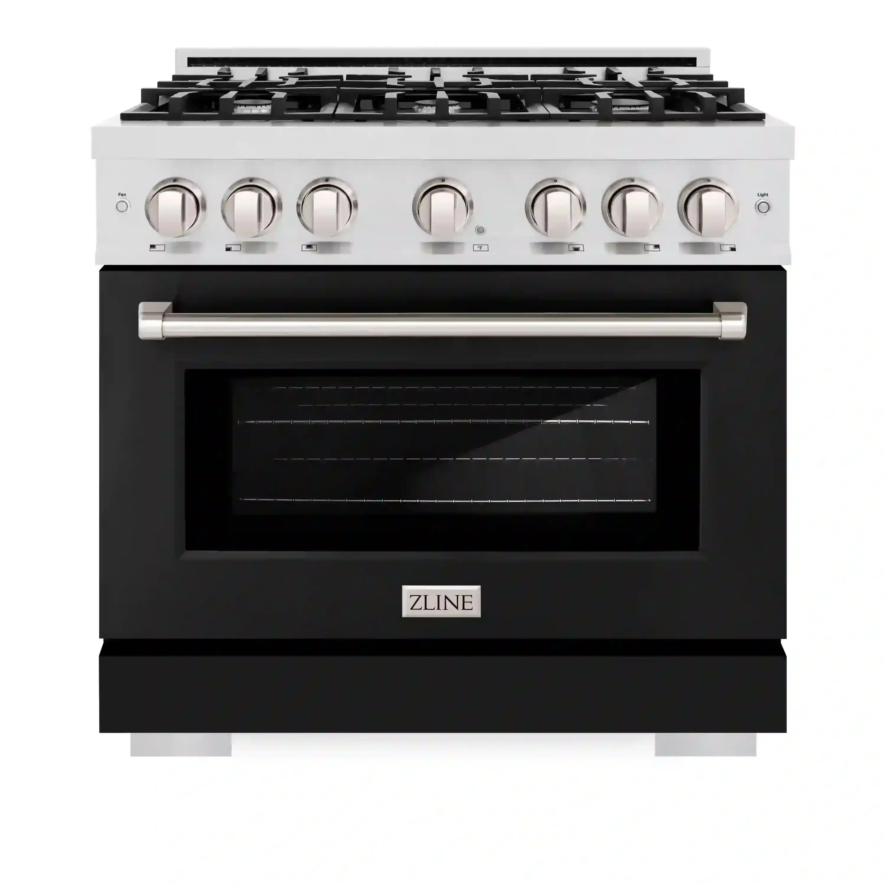 ZLINE 36-Inch Select Series Gas Range with 6 Burner Cooktop and 5.2 Cu. Ft. Gas Convection Gas Oven in Satin Stainless Steel with Black Matte Door (HGRS-BLM-36)