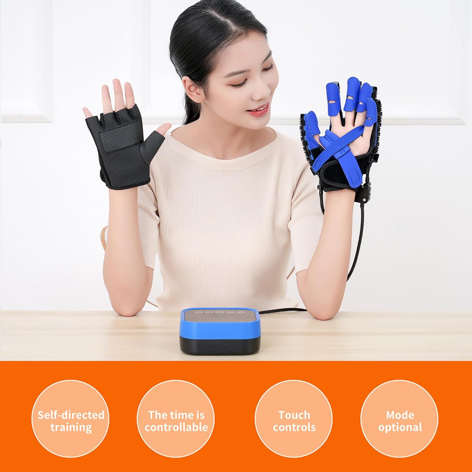 Finger Rehabilitation Robot Gloves, Stroke Hand Recovery Device for Hand Function Exercise, with LCD Display, Independent Finger Training, Easy to Put on and Remove