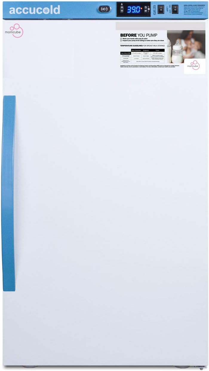 Summit Appliance MLRS3MC Accucold 3 Cu.Ft MOMCUBE All-Refrigerator, For Breast Milk Storage, 4 Adjustable Shelves, LED display, CDC-Compliant Temperature, Door Alarm, Self-Closing Door, Interior Light