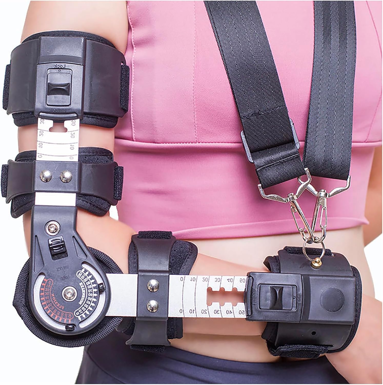 Hinged Elbow Brace with Support Sling, Length Adjustable, Elbow Immobilizer Brace for Post Operative, Surgery Recovery, Ligament and Tendon Repairs and Dislocation