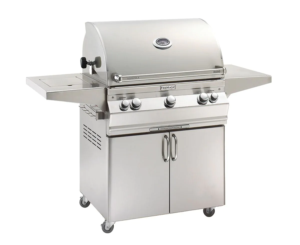 Fire Magic Aurora A660s 30-Inch Natural Gas Freestanding Grill, Single Side Burner, Backburner, Rotisserie Kit and Analog Thermometer (A660S-8EAN-62)
