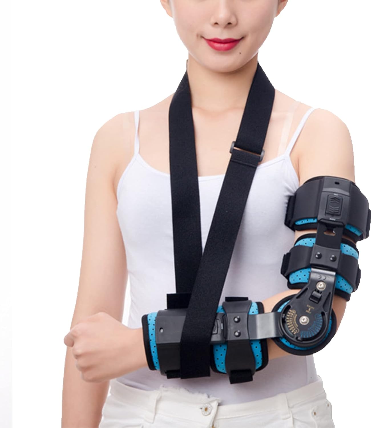 Hinged Elbow Brace with Shoulder Sling Stabilizer for Post-op Surgery Recovery Ligament and Tendon Repairs Dislocation Elbow Fracture Rehabilitation Elbow Splint for Men and Women,Left