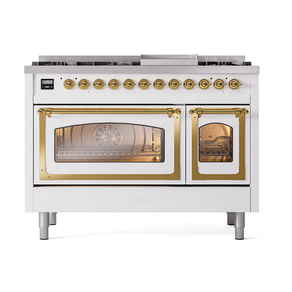 ILVE Nostalgie II Noblesse 48-Inch Dual Fuel Freestanding Range in RAL with Brass Trim (UN48FNMPRAG)
