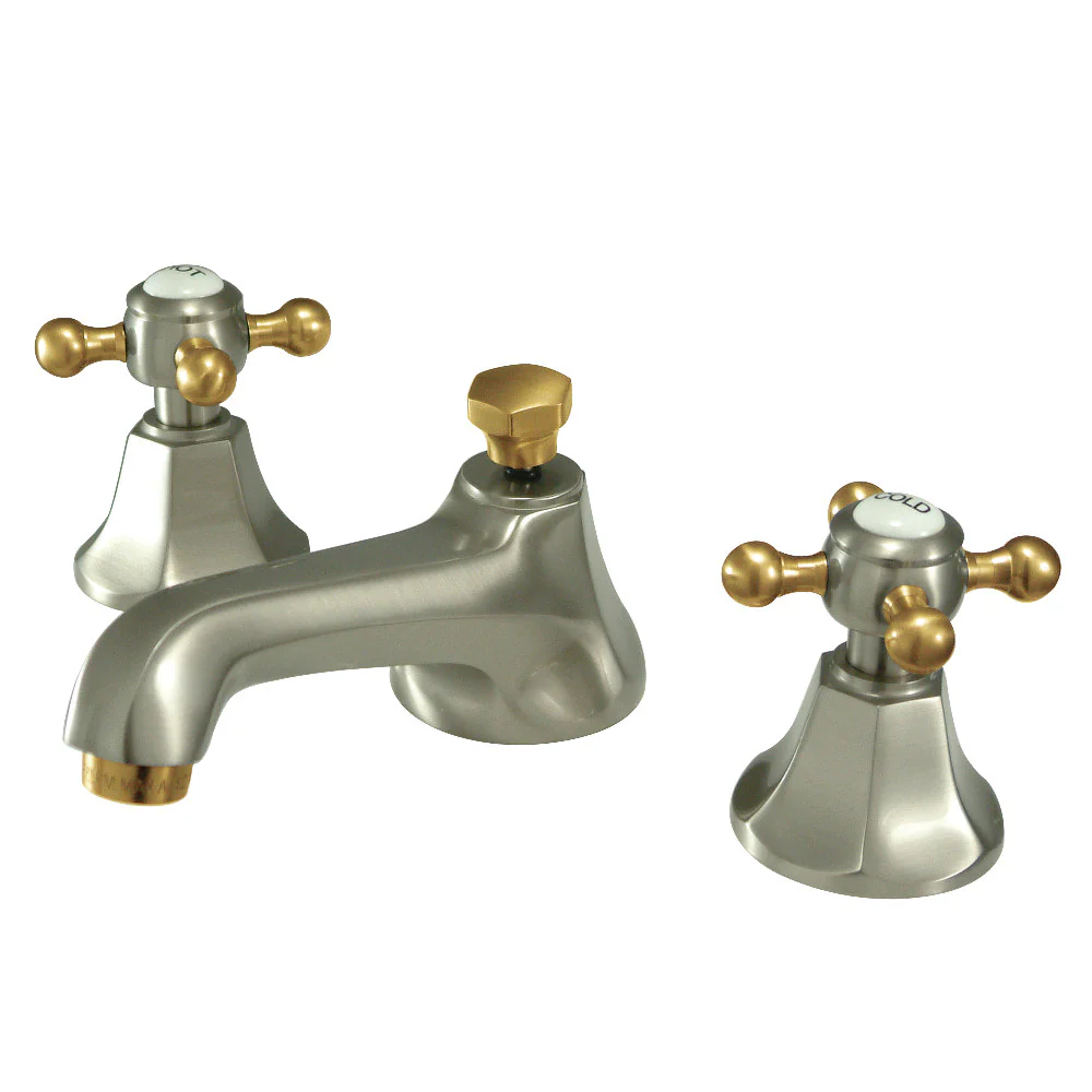 Kingston Brass Metropolitan Widespread Bathroom Faucet with Brass Pop-Up, Brushed Nickel/Polished Brass (KS4469BX)