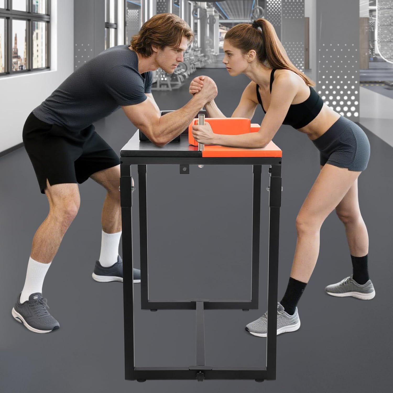 Arm Wrestling Battle Table, 35.4x25.5x39.3in Professional Wrist Strength Training Support Plate, Foldable Board Arm Wrestling Equipment for Home Gym, Elbow Pads & Forearm Pads, Bottom Crossbar