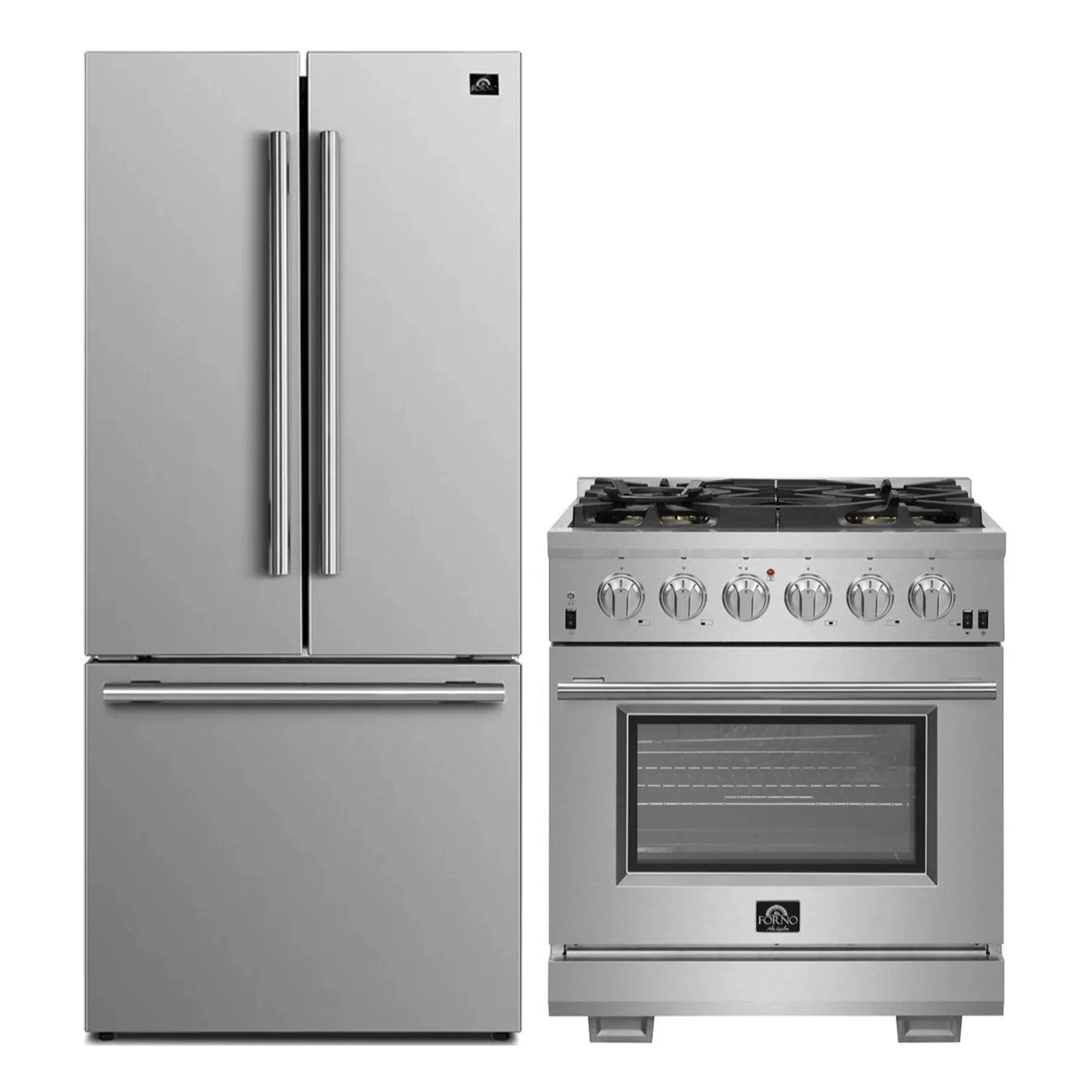 FORNO 2-Piece Appliance Package- 30-Inch Gas Range and 30-Inch French Door Refrigerator in Stainless Steel (FBDL-019-01CAUS)