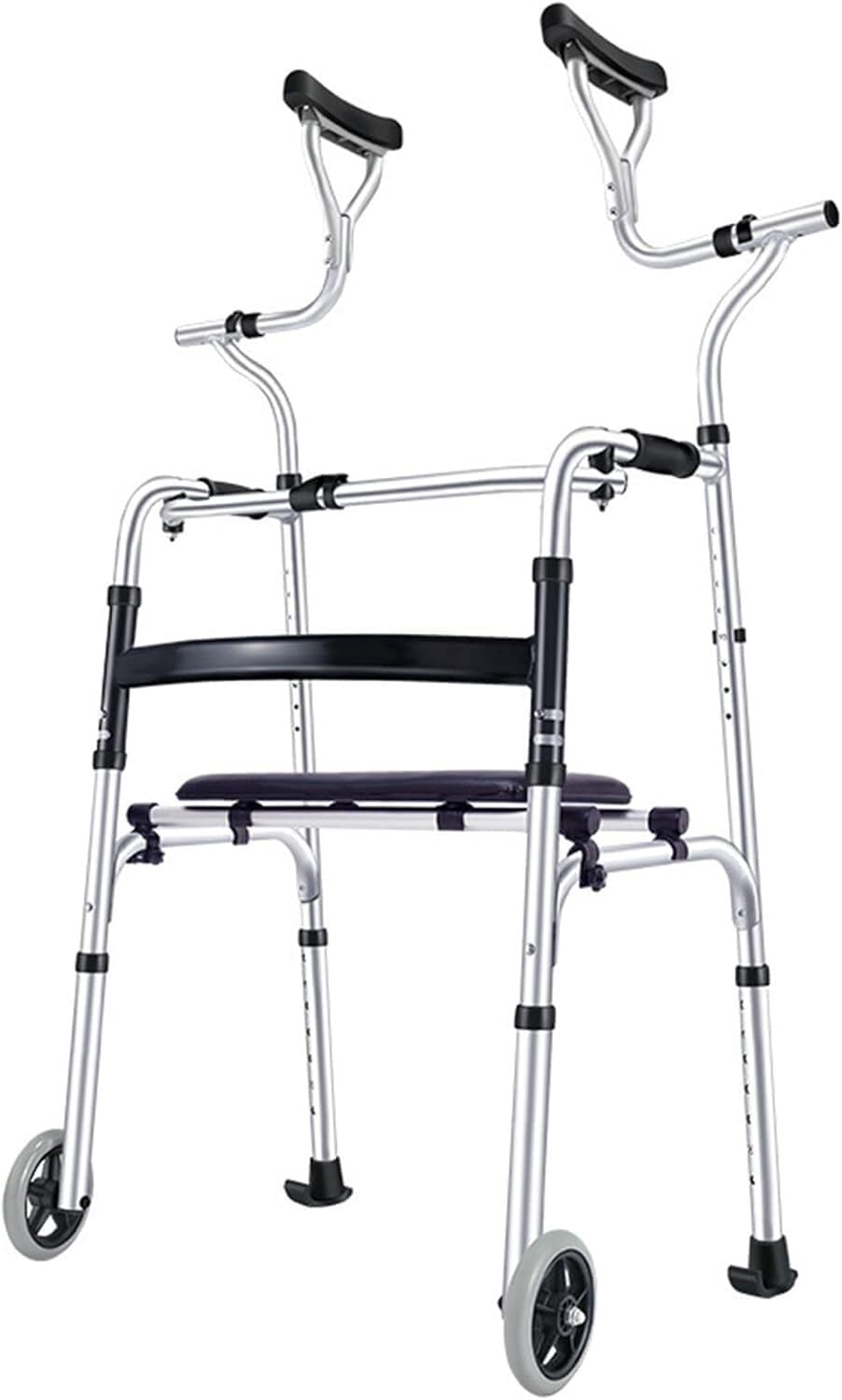 2 Wheels Walker Rollator Lightweight Folding Mobility Rolling Walker Posture Rolling Walker with Armrest Support Pad for Seniors and Adults (Size : with seat)