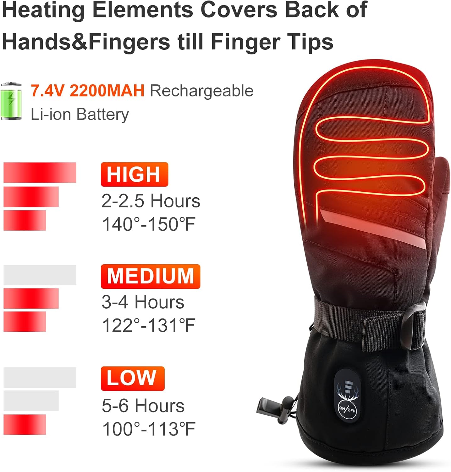 SNOW DEER Heated Ski Mittens for Men Women, Electric Mitts Gloves Rechargeable Battery Heated Hand Glove for Arthritis Skiing Hiking