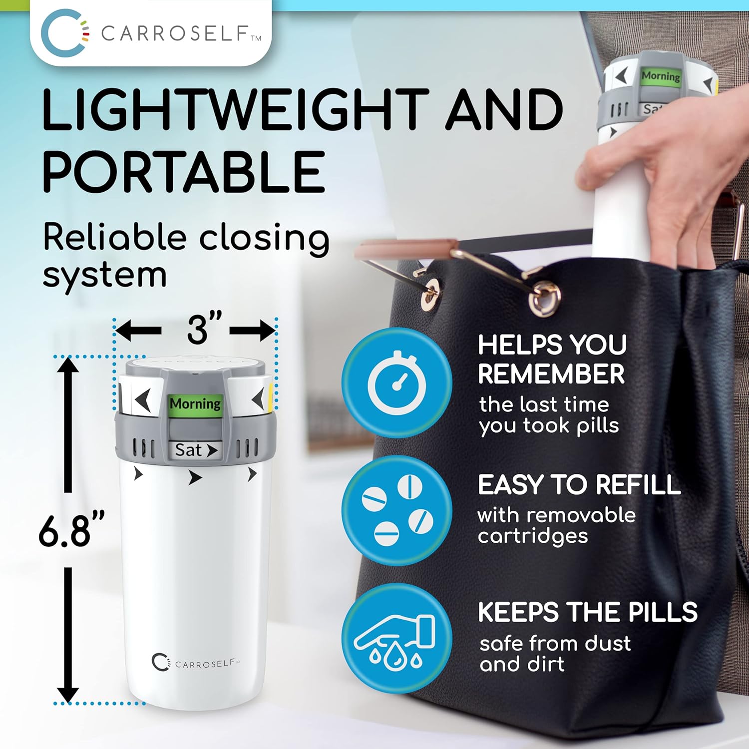 Complete Pill Dispenser System with to-Go Box, Pill Cutter & Extra Cartridges – Weekly AM/PM Pill Organizer for 4 Daily Doses, Travel Pill Case & Medication Organizer for Home and On-The-Go