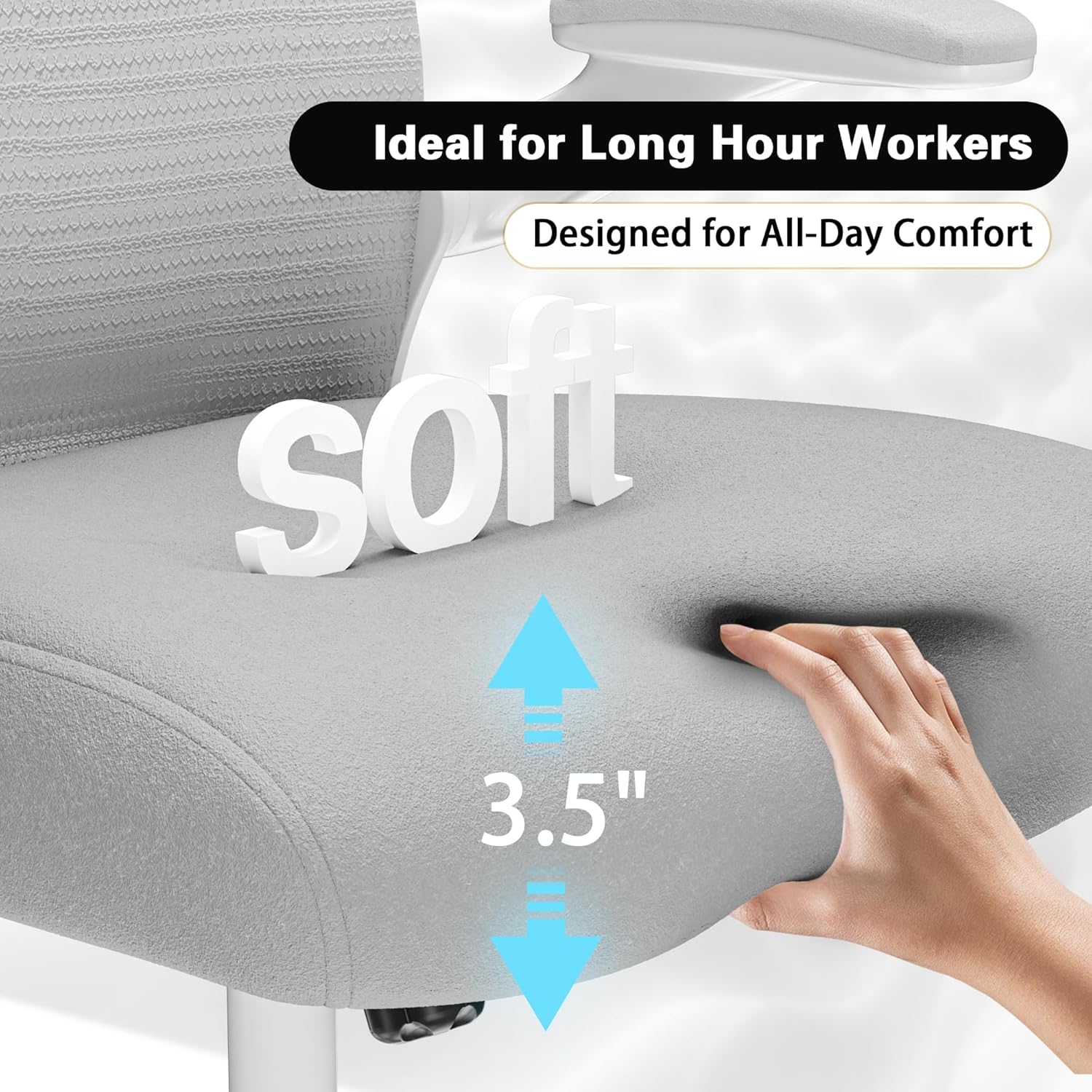 Home Office Desk Chairs, Ergonomic Office Chair with Lumbar Support & 3D Headrest, Computer Desk Chair with Flip-up Armrests, Perfect for Office or Study, Gray/Gold