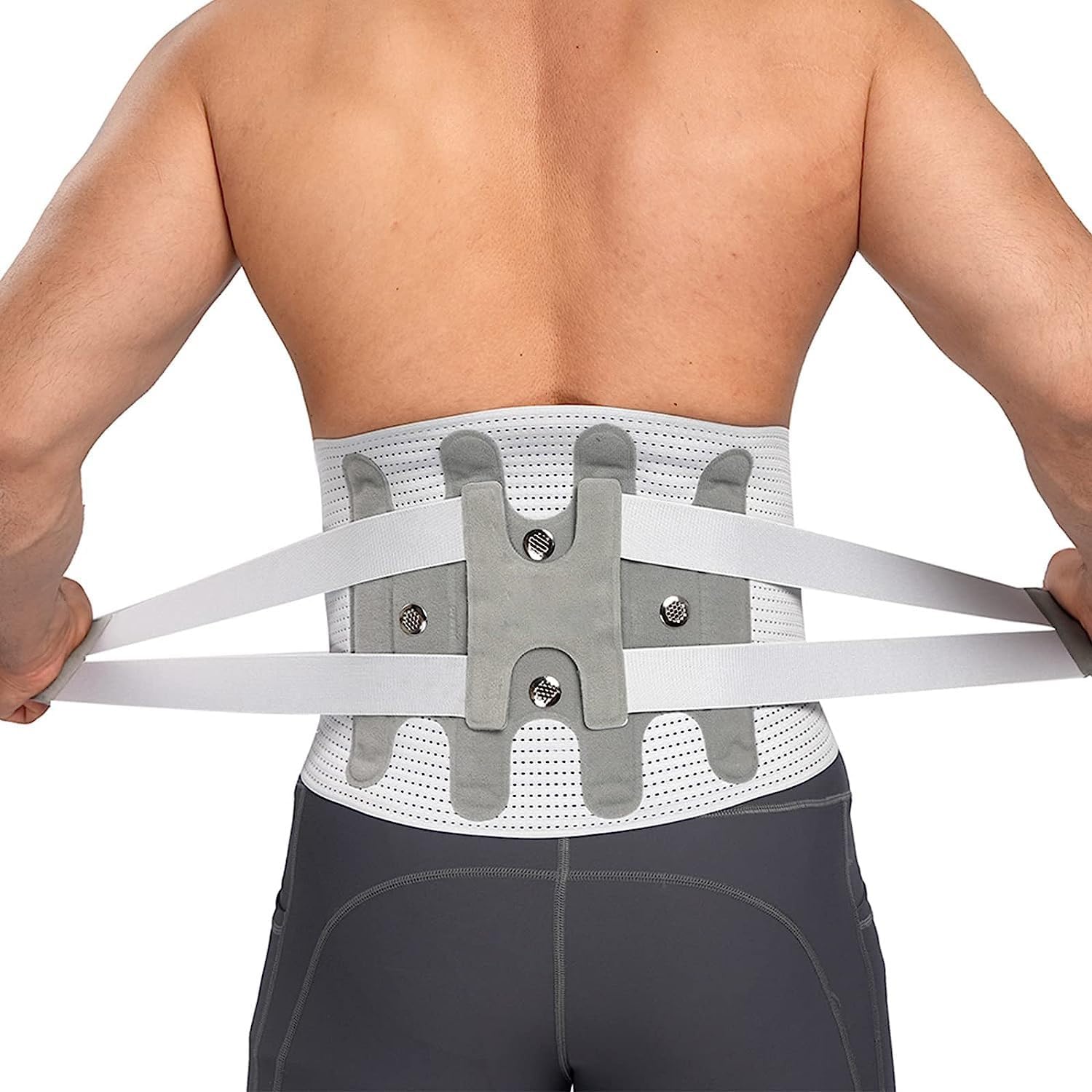 Back Brace with 4 Lumbar Support Stays, Adjustable Lumbar Support Decompression Belt Breathable Waist Trainer for Lower Back Pain Relief, Heavy Lifting, Workout (Color : Gray, Size : Large)