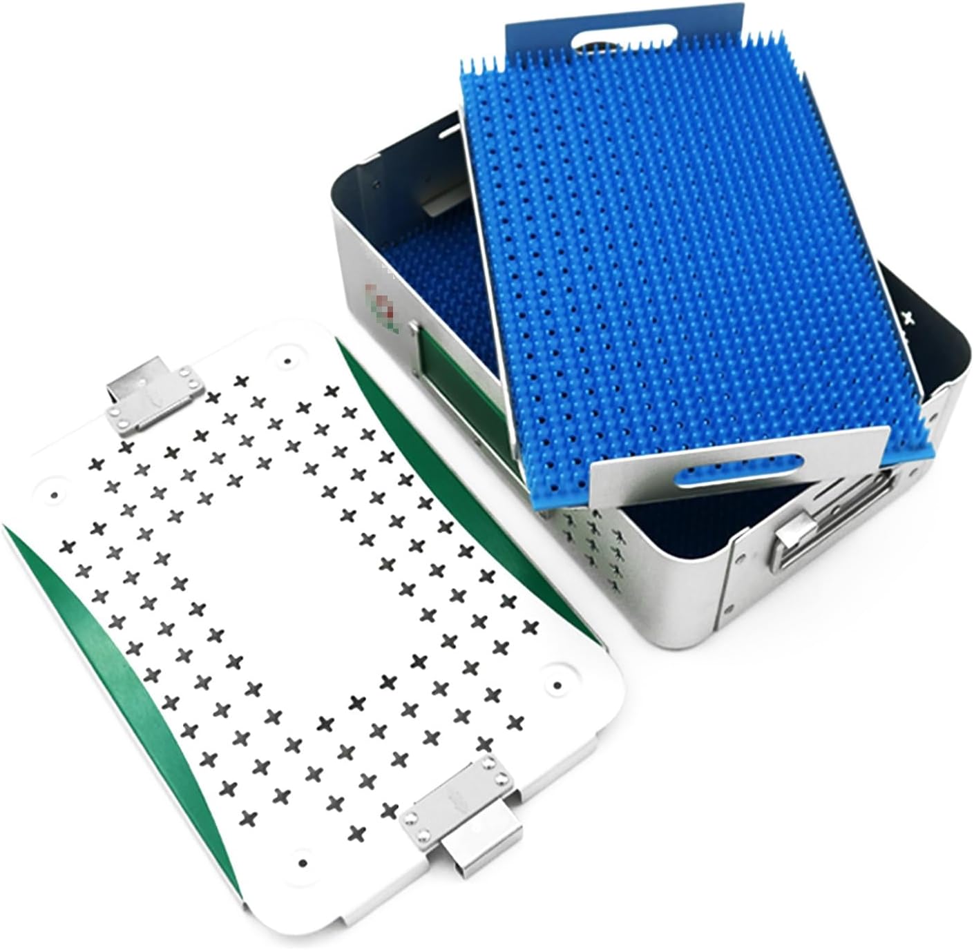 Aluminum Alloy Surgical Instrument Sterilization Box, With Silicone Pad, Laboratory Storage Box, High Temperature And High Pressure Resistance, Small Metal Tray(12.2in*8.7in*3.7in Double tier)