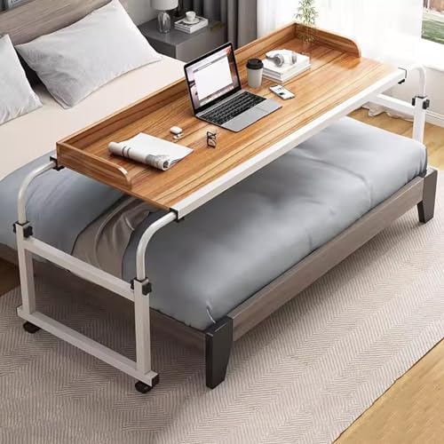 Computer Desk Over-Bed Tables with Wheels，Height and Length Adjustable Food Tray Desk Rolling Medical Table Tray Sofa Side Bed Laptop Cart Standing Over Bed Table King Size(Color:W