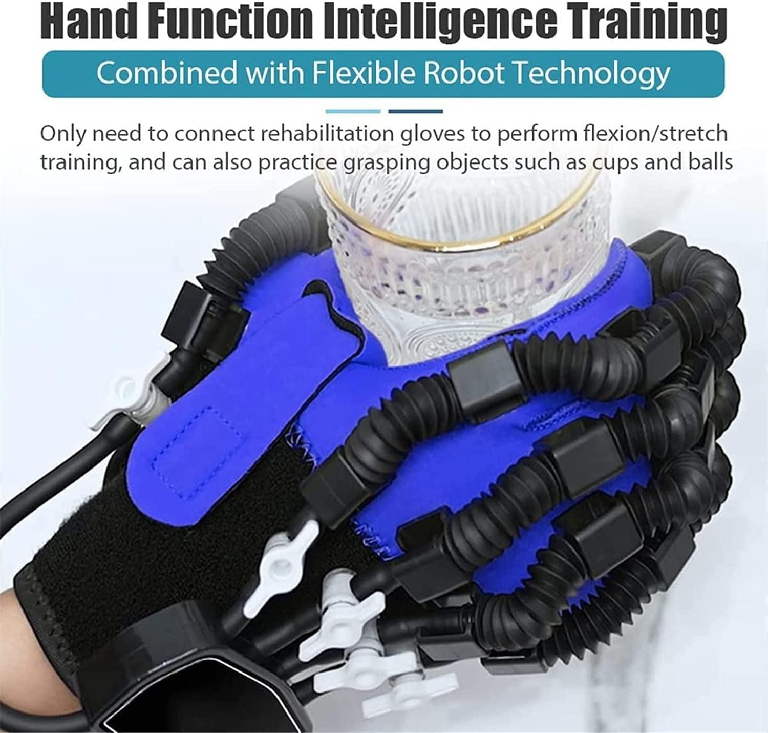 KouRy Rehabilitation Robot Gloves, Smart Chargeable Finger Training Rehab Orthotics Rehabilitation Gloves,FingerTraining Equipment,with Single Finger Training and Mirror Mode Ideal Gift (Color : Blue