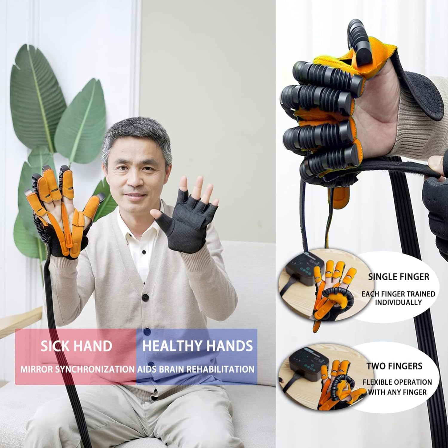 Upgrade Rehabilitation Robot Gloves Stroke Hemiplegia Hand Finger Training Promote Blood Circulation Resolve Stiff Hands(Size:L Code,Color:Right Hand)