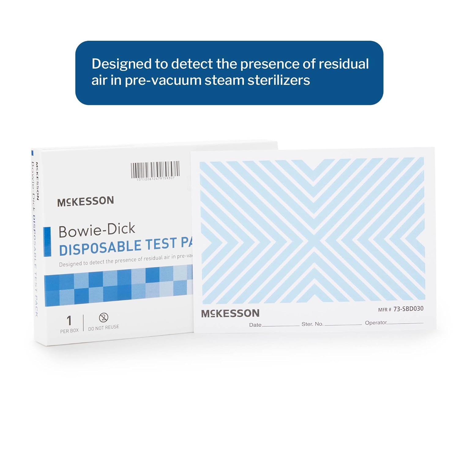 McKesson Bowie-Dick Disposable Test Pack - for Pre-Vacuum Steam Sterilizers, Inlcudes Chemical Indicator Sheet - Class 2 Sterilization Level, 30 Count
