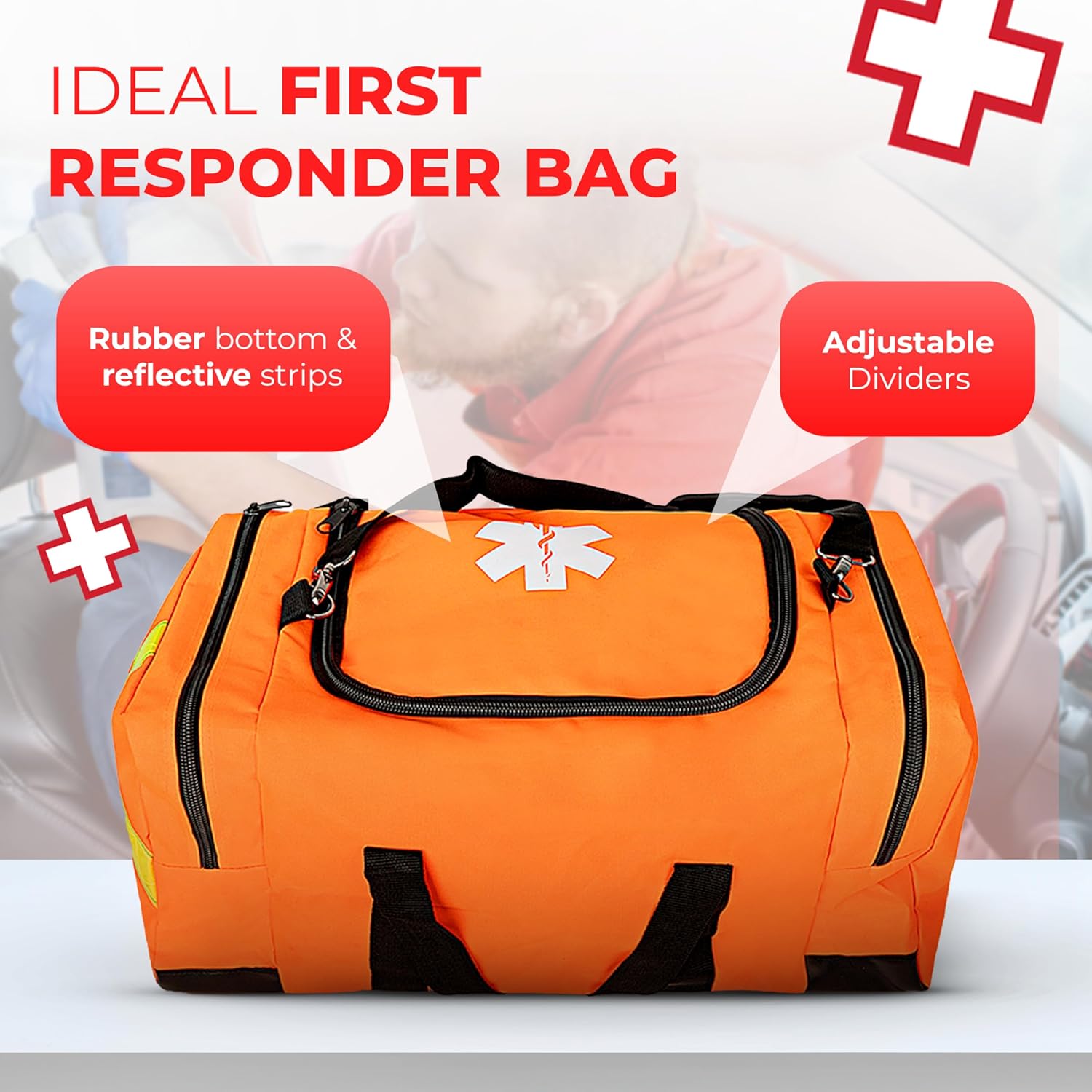 First Responder Trauma First Aid Kit Bag – Fully Stocked Emergency Medical Kit for Workplace, Vehicle & Home – OSHA & ANSI Compliant – Portable – Orange